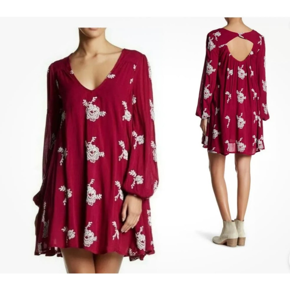 Free People Burgundy Floral Midi Dress